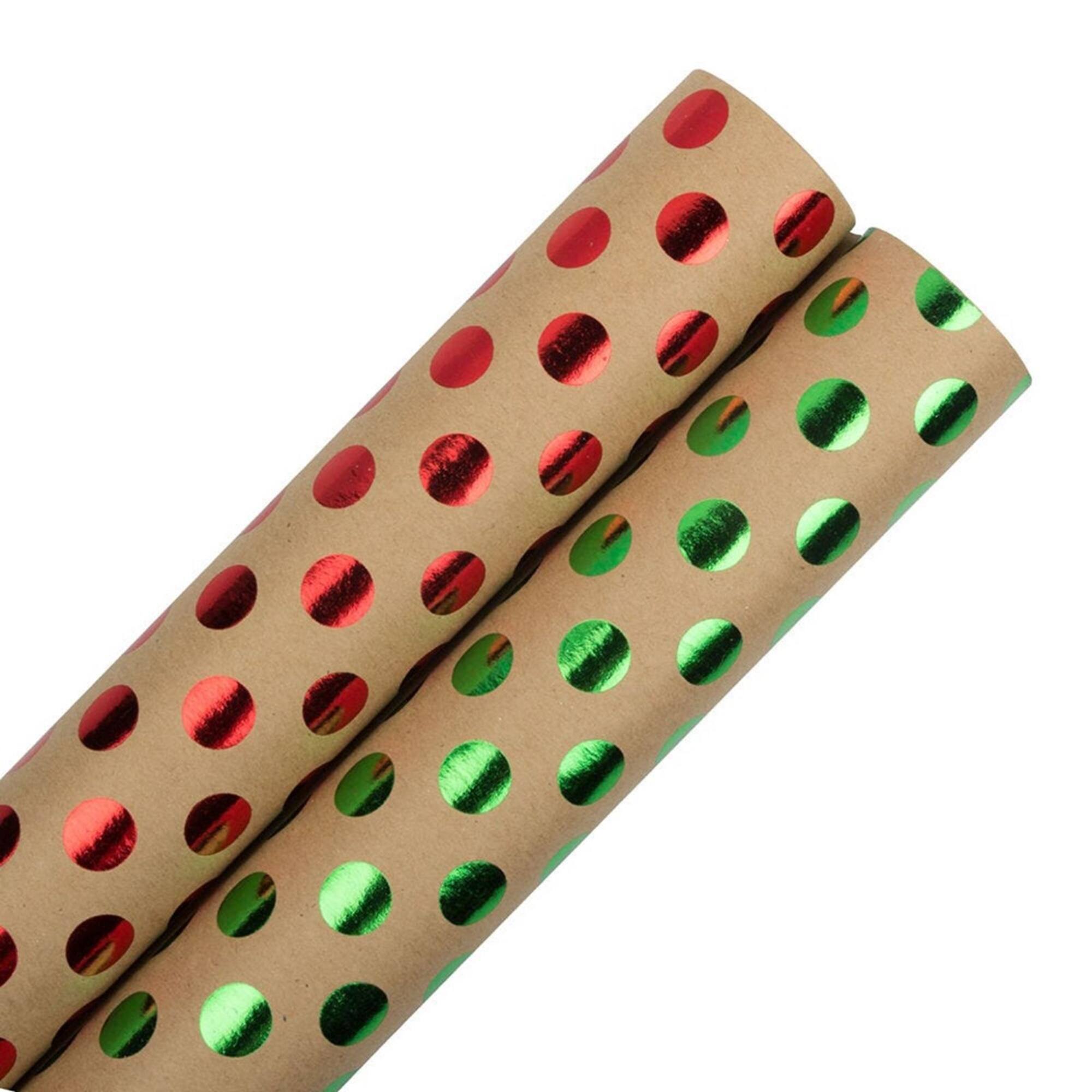 JAM Paper Multicolor Polka Dot Kraft Christmas Gift Wrap Papers, 2ct.